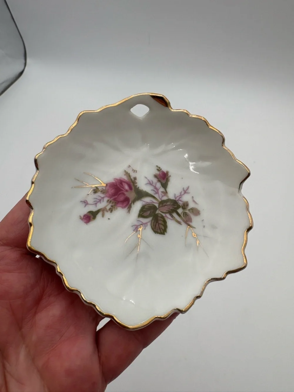 Vintage Pair of Japanese Small Trinket Dishes with Hand Painted Rose Detail